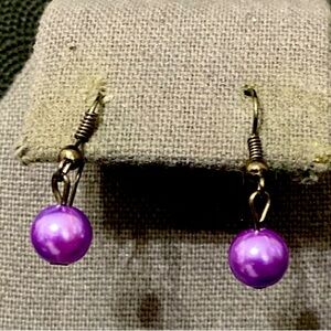 Tiny Purple Beaded dangling pierced earrings